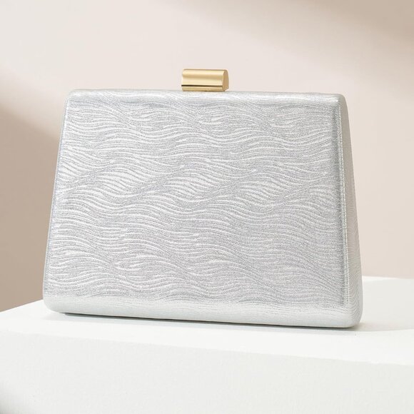⚡ Women's Detachable Chain Sparkly Evening Formal Parties Silver Clutch Bag - Picture 4 of 9